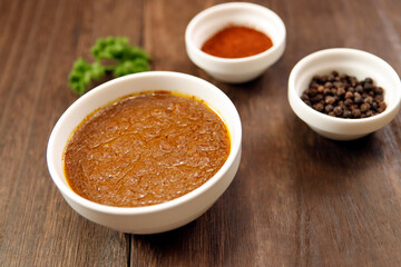 Indian chicken curry roux like tomato soup on the table