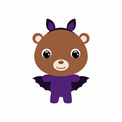 Cute little Halloween bear in a bat costume. Cartoon animal character for kids t-shirts, nursery decoration, baby shower, greeting card, invitation, house interior. Vector stock illustration