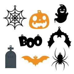 Obraz premium Halloween ornament set. Cute collection of Halloween garland decoration for party, nursery wall decor. Isolated vector stock illustration.