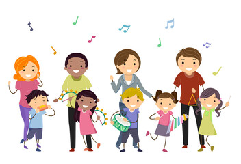 Stickman Kids Group Sing Teachers Illustration