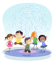 Stickman Kids Play Water Splash Pad Illustration