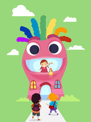 Stickman Kids Puppetry School Illustration