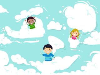 Obraz na płótnie Canvas Stickman Kids Ride Clouds Vehicles Illustration