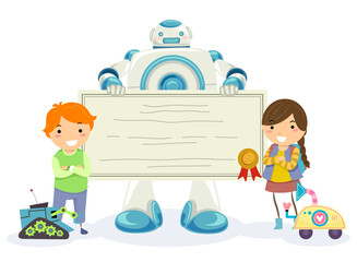 Stickman Kids Robot Certificate Award Illustration