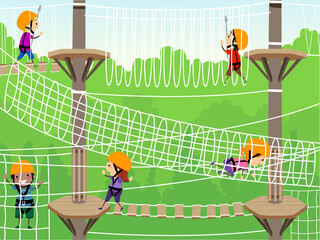 Stickman Kids Rope Course Play Illustration - 514882767
