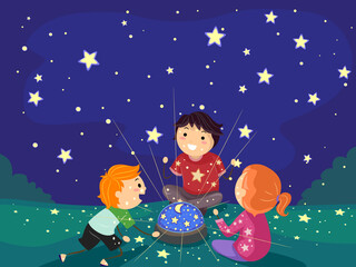 Stickman Kids Star Lights Outdoor Illustration