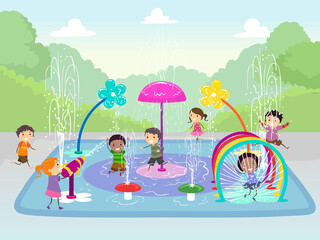 Stickman Kids Splash Pads Water Park Illustration - 514882785