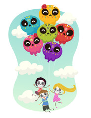 Stickman Kids Sugar Skull Balloons Illustration