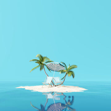 Summer vacation island on the sea. 3d rendering