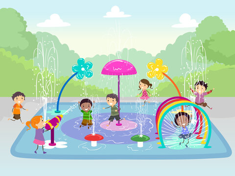 Stickman Kids Splash Pads Water Park Illustration