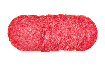 Italian smoked salami, Isolated on white background.