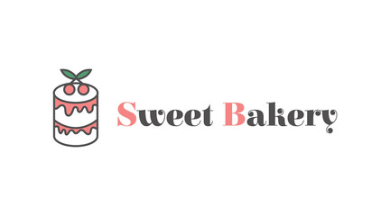 Sweet bakery cherry cake logo vector isolated on white