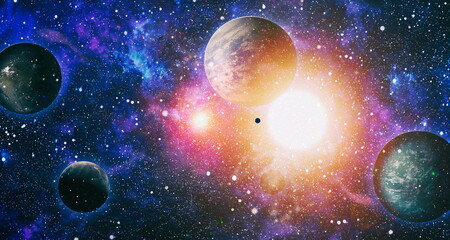Colorful cosmos with stardust and milky way. Magic color galaxy. Infinite universe and starry...