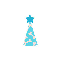 Blue cone holiday hat with bones and star above flat style