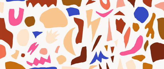 Abstract geometric shape vector background. Earth tone color with organic shapes, natural color and texture. Hand drawn abstract shapes illustration for wallpaper, cover, banner, decorative, wall art.