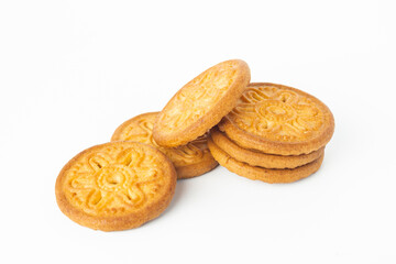 Cookies on white background. Danish butter cookie isolated on white background. homemade chips  cookies, top view, copy space for text.