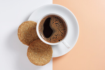Oat cookies and cup of coffee