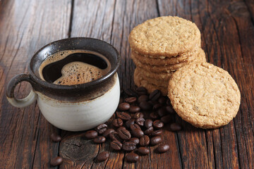 Oat cookies and cup of coffee