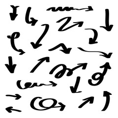 hand drawn Black Arrows icons Set. arrow icon with various directions. Doodle vector illustration. isolated on a white background.