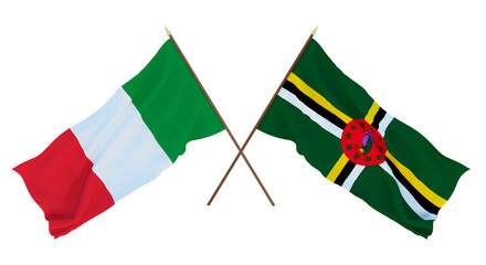 Background for designers, illustrators. National Independence Day. Flags Italy and Dominica