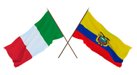 Background for designers, illustrators. National Independence Day. Flags Italy and Ecuador