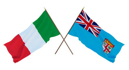 Background for designers, illustrators. National Independence Day. Flags Italy and Fiji