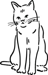 Cat sitting Animal in action Hand drawn sketch Line art Illustration