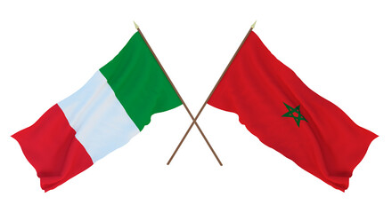 Background for designers, illustrators. National Independence Day. Flags Italy and Morocco