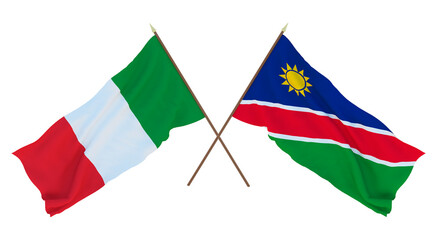 Background for designers, illustrators. National Independence Day. Flags Italy and Namibia