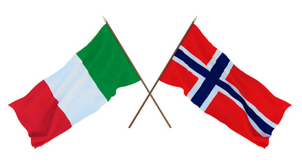 Background for designers, illustrators. National Independence Day. Flags Italy and Norway