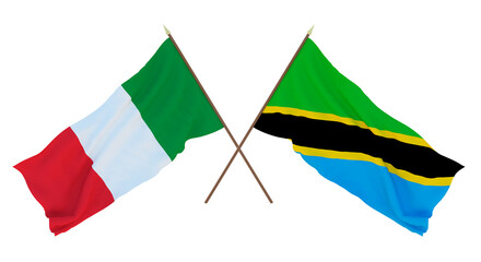 Background for designers, illustrators. National Independence Day. Flags Italy and Tanzania