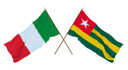 Background for designers, illustrators. National Independence Day. Flags Italy and Togo