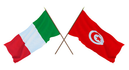 Background for designers, illustrators. National Independence Day. Flags Italy and Tunisia