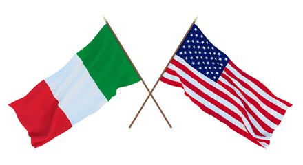 Background for designers, illustrators. National Independence Day. Flags Italy and United States of America. USA