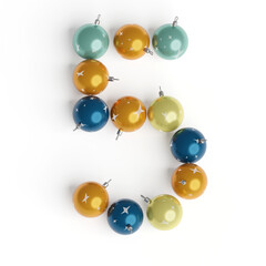Number 5 made from Christmas balls. Christmas or New Year font made from Christmas toys. 3d render. White background. Winter font. 