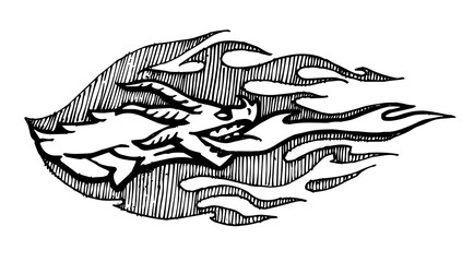 Fire Dragon Hand Drawn, Line Art