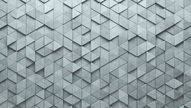Futuristic, Triangular Wall background with tiles. Polished, tile Wallpaper with Concrete, 3D blocks. 3D Render