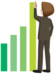 Business man with green bar chart