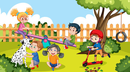 Obraz na płótnie Canvas Happy children playing at playground