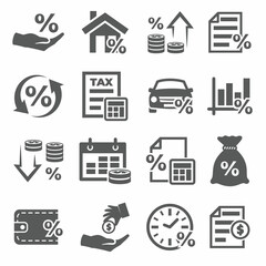 Tax icons set on white background