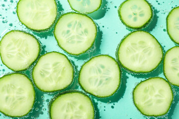 Concept of summer, cucumber slices in water