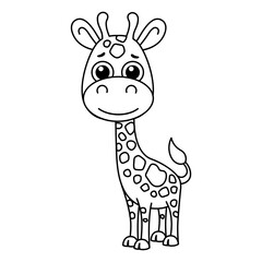 Zoo animal for children coloring book. Funny giraffe in a cartoon style - obrazy, fototapety, plakaty