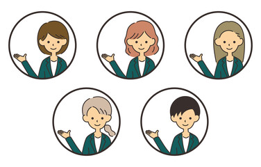 女性のビジネスマン　アイコンセット　案内