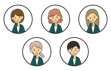 女性のビジネスマン　アイコンセット　困る