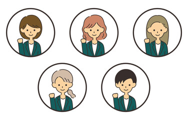 女性のビジネスマン　アイコンセット　ガッツポーズ