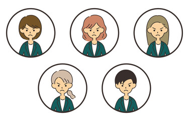 女性のビジネスマン　アイコンセット　怒る