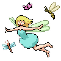 pixel art fairy girl flying
