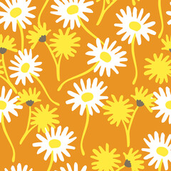seamless cute hand drawn daisy flowers pattern  background , greeting card or fabric