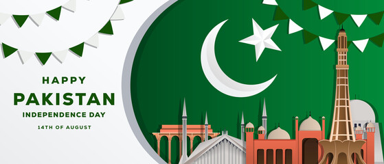 pakistan independence day 14th of august background illustration - obrazy, fototapety, plakaty