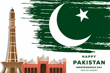 Pakistan independence day 14 august background illustration with Pakistani flag rough texture